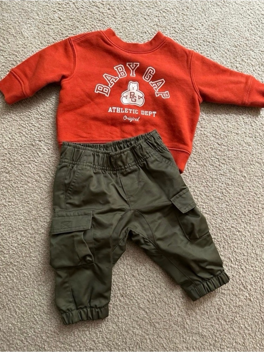 GAP Kids Orange Sweatshirt and Olive Cargo Pants Matching Set